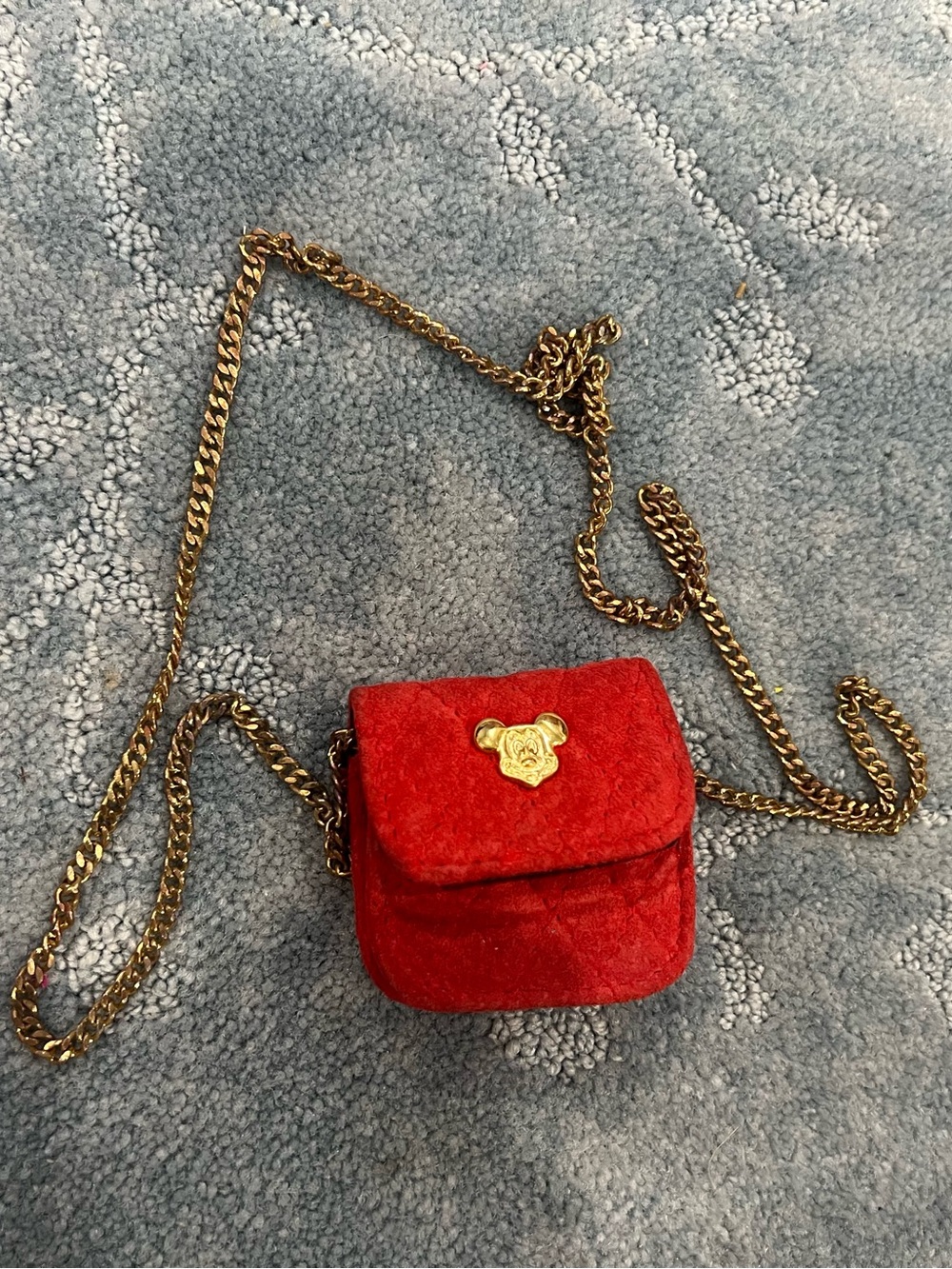Vintage Disney Red Leather Mini Crossbody Bag with Gold Accent Mickey Mouse